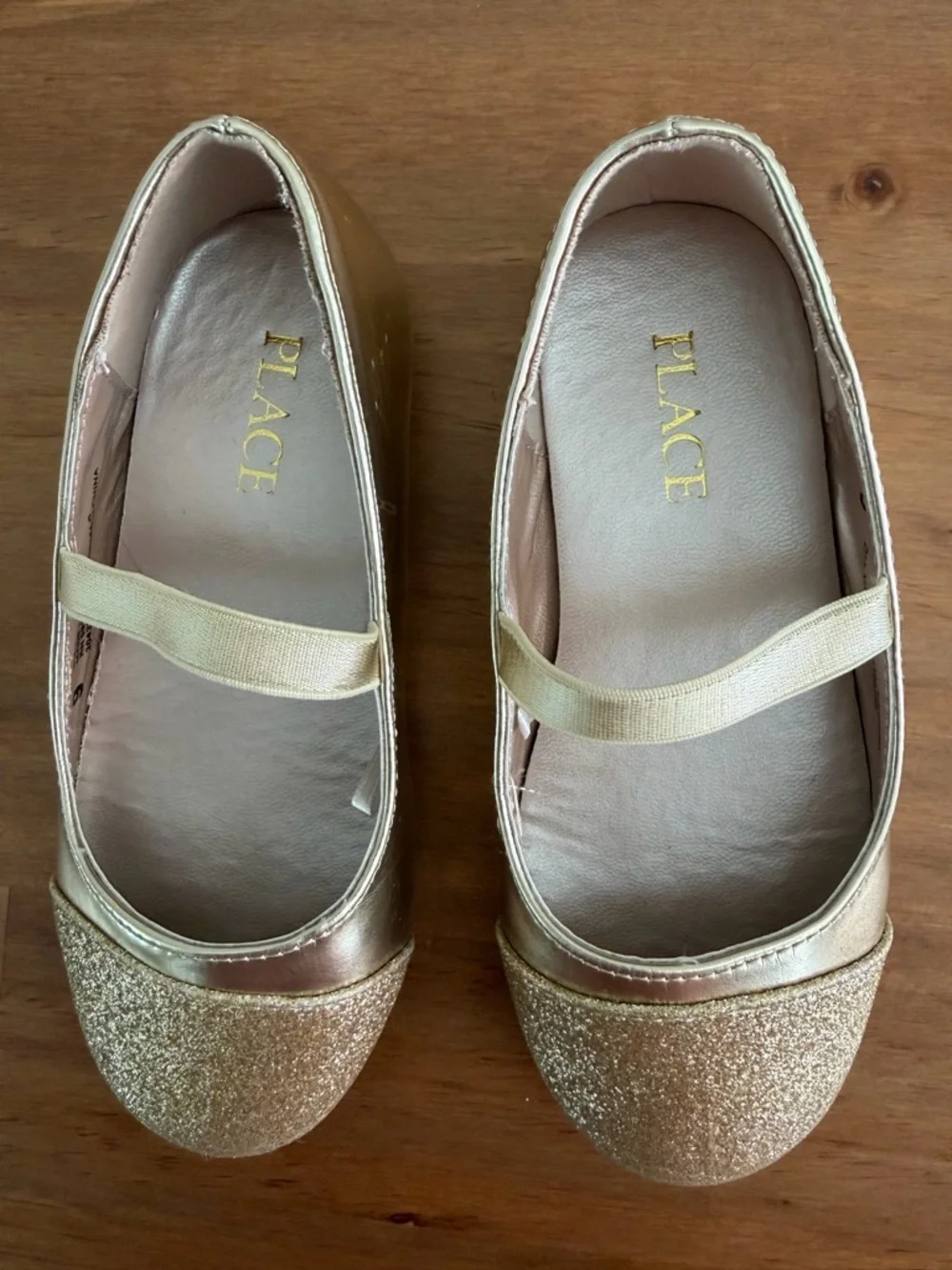 Place Girls Gold Glitter Strap Dress Flats Size 9